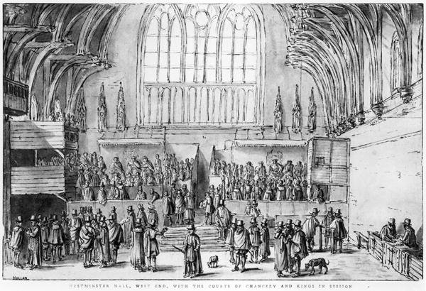 Westminster Hall West End with the Courts of Chancery and Kings in Session