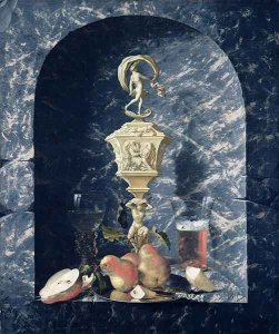 Still Life with Decorated Goblet Fruit and Glasses in a Stone Alcove