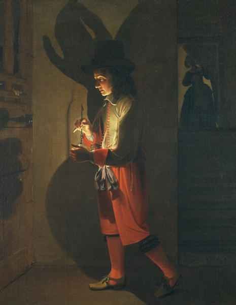 Man with oil lamp