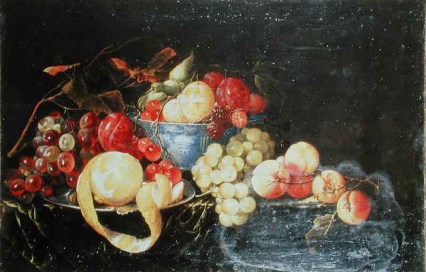 Still Life with Fruit in Delft Bowl Including a Peeled Orange