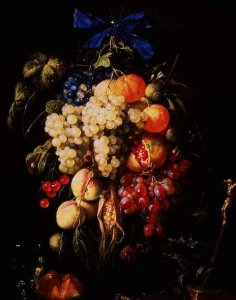 Bouquet of Fruit with Eucharistic Symbols on a Ledge Below