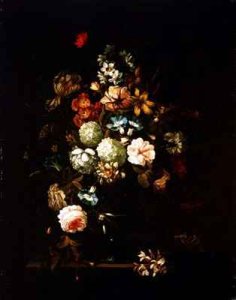 Still life with flowers in a glass vase