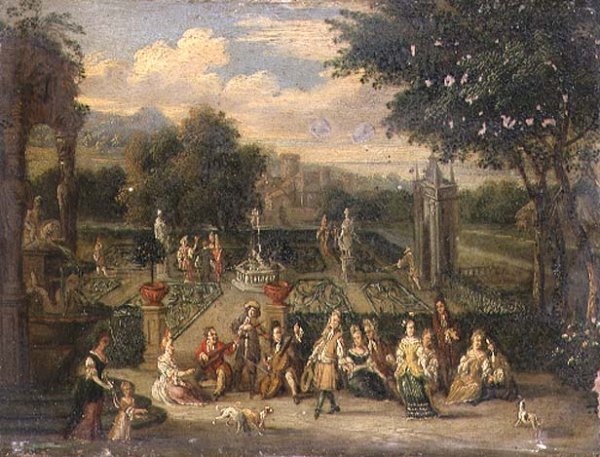 Ornamental garden with dancing figures