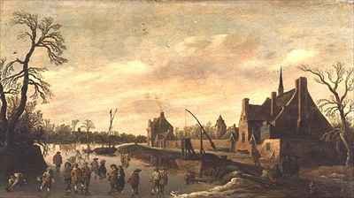 Frozen River Landscape with Skaters