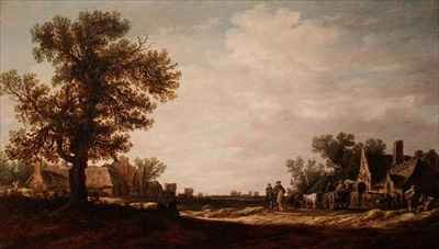 Village Scene with Horses and Carts