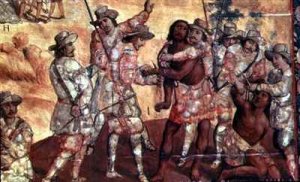 Detail of the Conquistadors Cutting off the hands of Two Spies of Xicotenca