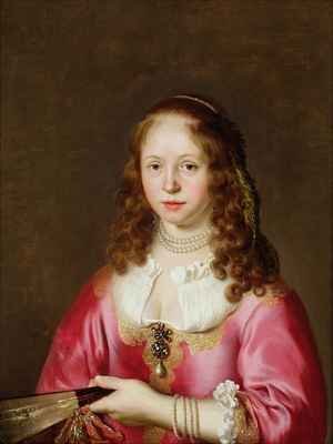 Portrait of a Girl in a Pink Dress Holding a Fan