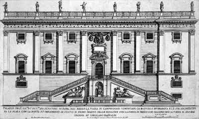 View of the facade of Palazzo Senatorio in Piazza del Campidoglio Rome