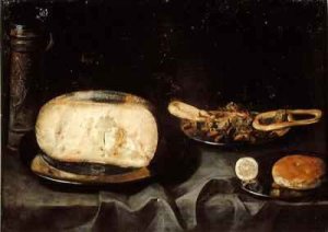 Still life with fruit crayfish and a squirrel