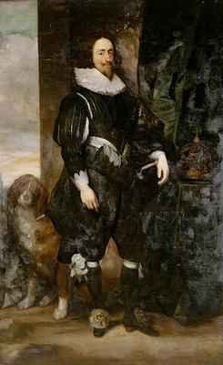 Portrait of King Charles I wearing the order of the garter with a dog by his side