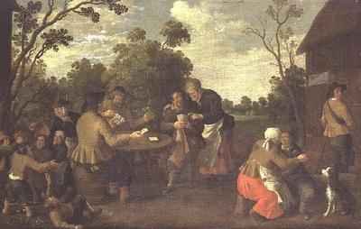 Peasants playing cards and children brawling