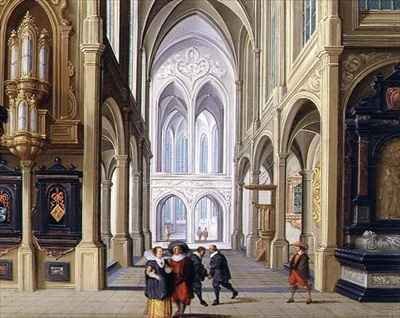 Elegant Figures in a Gothic Church