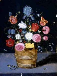 Still Life of Flowers in a Wooden Tub