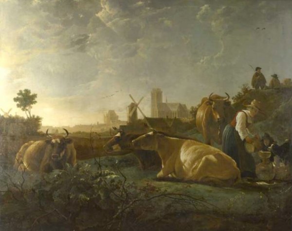 A Distant View of Dordrecht with Sleeping Herdsman and Five Cows