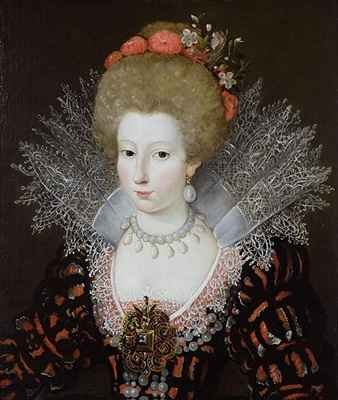 Portrait of a lady in a high lace collar and jewelled silk costume