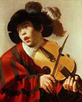 Boy Playing Stringed Instrument and Singing