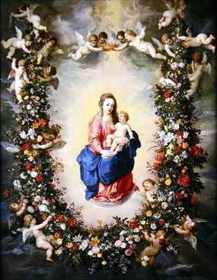 The Virgin and Child encircled by a garland of flowers