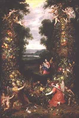 Holy Family in a landscape with a garland of fruit and vegetables