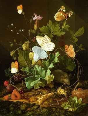 Still Life of a Forest Floor with Flowers, a Mouse and Butterflies