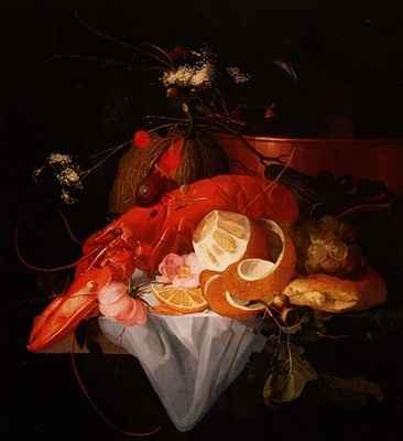 A Still Life with Lobster, Lemon and Grapes