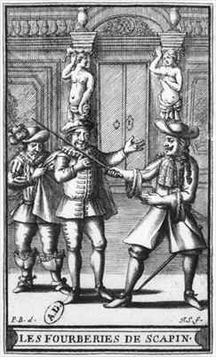 Frontispiece illustration from 'Les Fourberies de Scapin' by Moliere