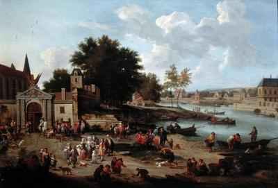 Townsfolk Gathering on the Shore of an Estuary