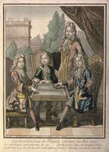 The Grandchildren of Louis XIV (1638-1715) of France Playing Backgammon, Louis the Duke of Burgundy (d.1712) Philip, Duke of Anjou (1683-1746) and Charles, Duke of Berry, with their father, Louis, Dauphin of France (d.1711)