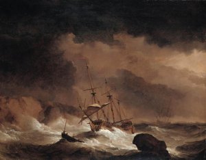 An Indiaman In A Gale Off A Rocky Coast