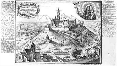 The monastery of Jasna Gora, Czestochowa, under siege by Swedish forces in 1655