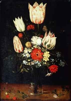 Flowers in a Glass Vase on a Ledge