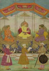 Mughal Emperor Akbar (c.1605) (centre) Symbolically Passing the Crown from His Son Jahangir to his Grandson Shah Jahan (1627-1658)