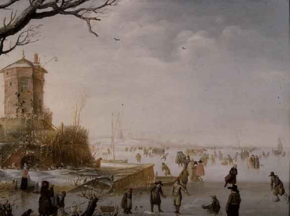 A Winter Scene with Figures on the Ice