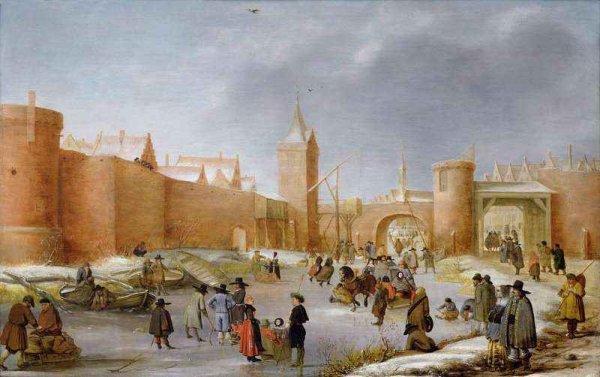 Skaters and Kolf Players Outside the City Walls of Kampen