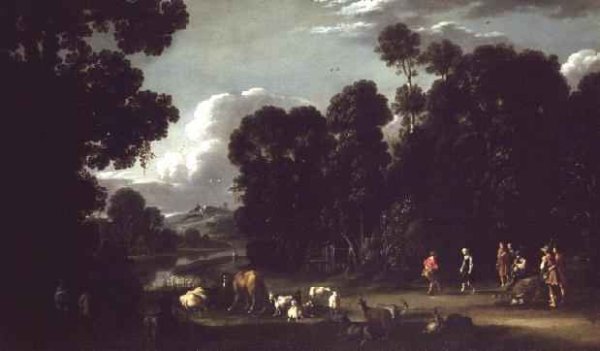 Italianate Landscape at Twilight with Peasants Dancing