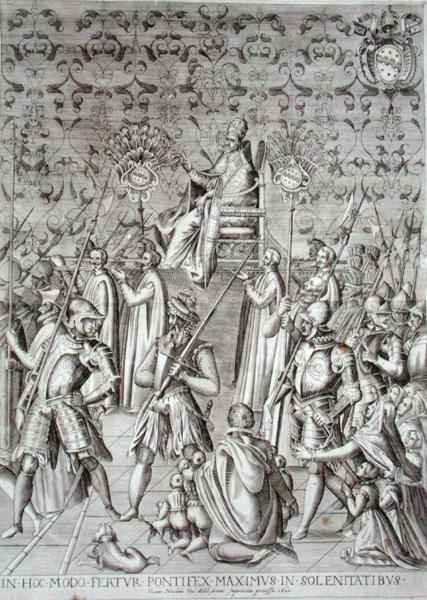 Pope Sixtus V (1521-90) is carried to the Ceremony for the Dedication of the Obelisk in front of the Basilica of San Giovanni Laterano