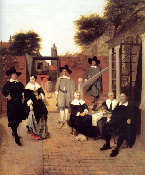 Portrait Of A Family In A Courtyard In Delft