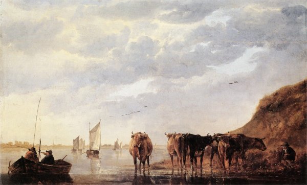 Herdsman with Cows by a River 1650