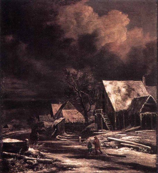 Village at Winter at Moonlight