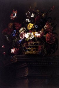 Basket of Flowers on a Plinth 1664