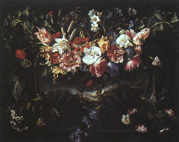 Garland of Flowers with Landscape, 1652