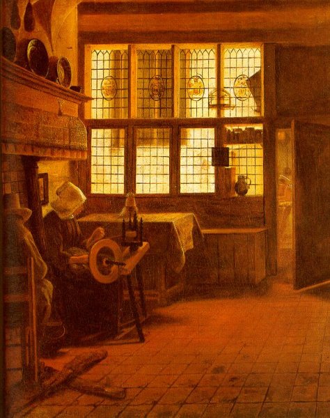 Interior with a Woman at a Spinning Wheel 1661