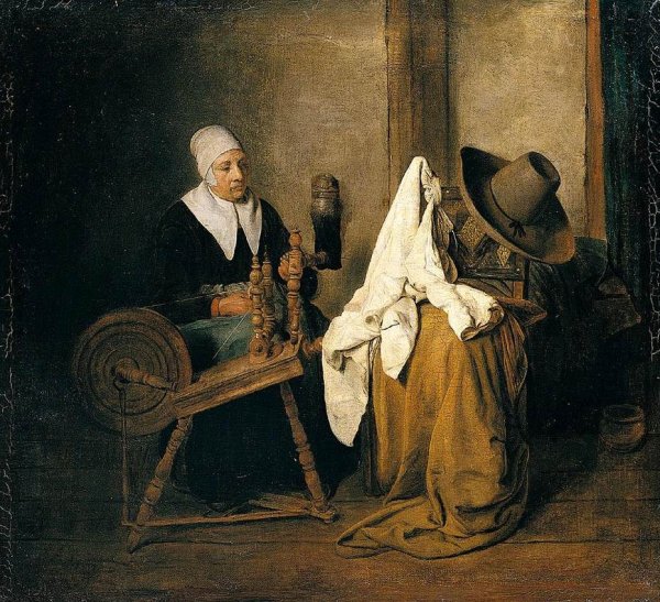 Interior with an Old Woman at a Spinning Wheel 1667