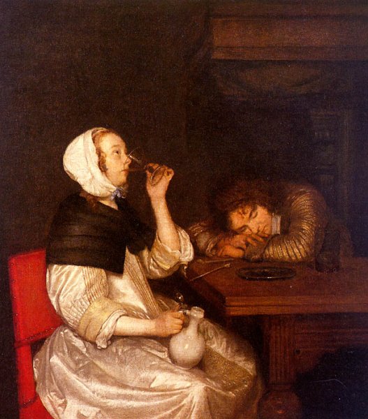 Woman Drinking with Sleeping Soldier 1660s