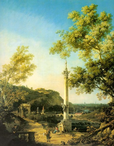 Capriccio- River Landscape with a Column, a Ruined Roman Arch and Reminiscences of England 1754