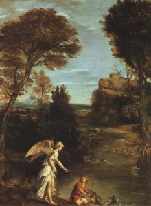 Landscape with Tobias Laying Hold of the Fish 1617-18