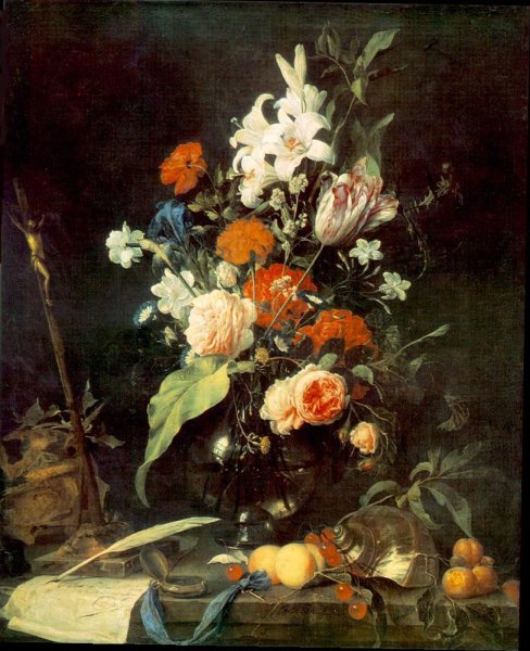 Flower Still-life with Crucifix and Skull 1630s