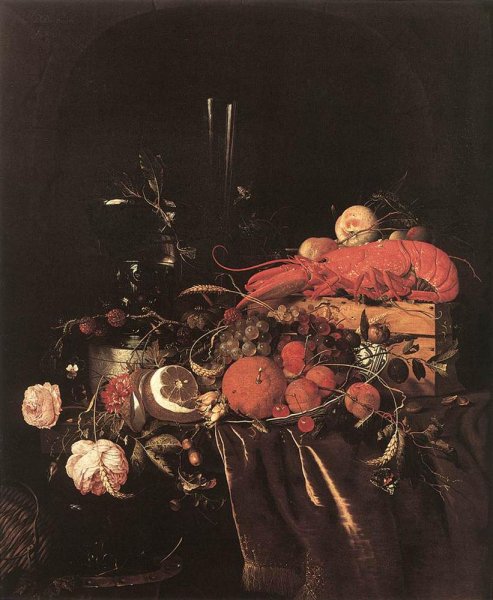 Still-Life with Fruit, Flowers, Glasses and Lobster 1660s