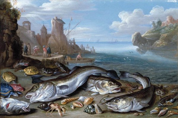 Harbour Scene with Fish  1660