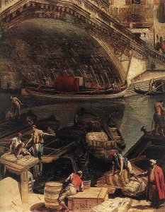 The Rialto Bridge in Venice (detail) c. 1740