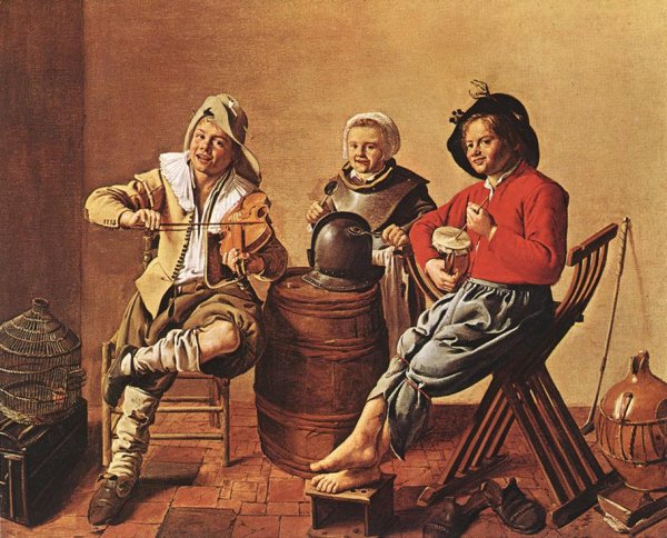 Two Boys and a Girl Making Music 1629